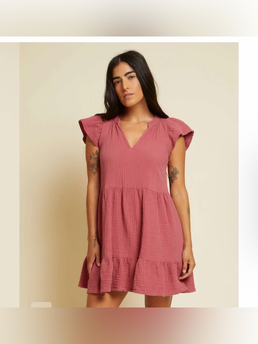 Nation LTD Padma Dusty Rose Textured Ruffled Sleeve Mini Dress Size S